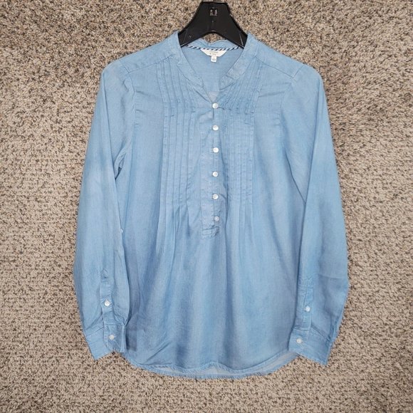 Crown &‎ Ivy Top Womens Small Blue Chambray Popover Long Sleeve Casual Ladies - Picture 1 of 7